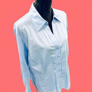 Baby Blue Long-Sleeve Blouse XL by Worthington